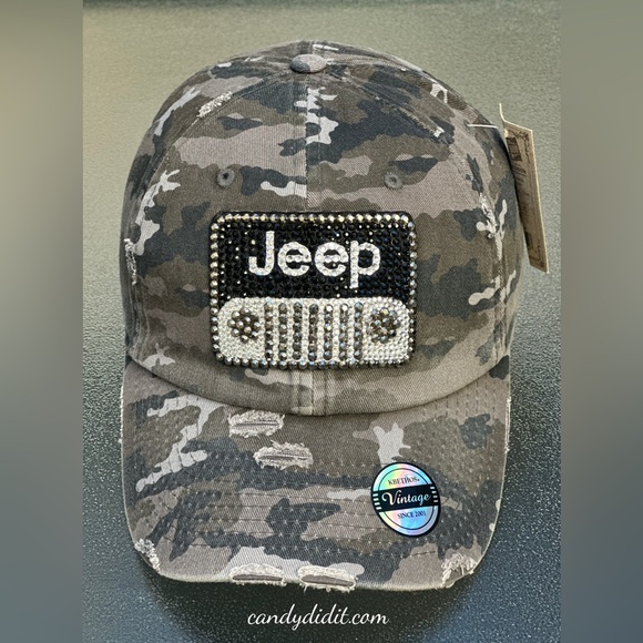 NWT Handmade, Camouflage & Distressed Jeep Girl Bling Ball Cap 100% Cotton - Picture 10 of 10